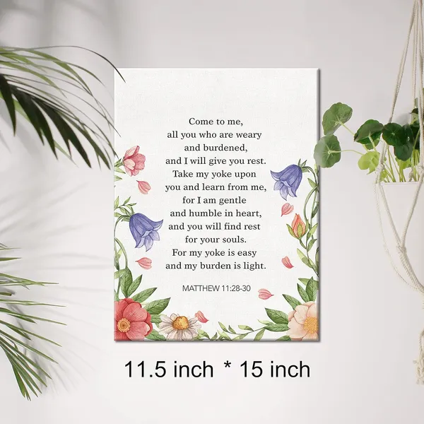 Multicolor_Christian_Canvas_Wall_Art_Motivational_Matthew_11:28-30_Canvas_Print_Scripture_Bible_Verse_Painting_Home_Wall_Decor_Framed_Nursery_Wedding_Gift_12_X_16_Inch