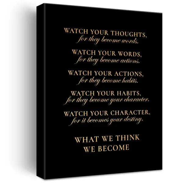Multicolor_Inspirational_Gold_Foil_Canvas_Wall_Art_Motivational_Watch_Your_Thoughts_Print_Framed_Canvas_Painting_Artwork_Home_Decor_Gifts_12_X_16_Inch