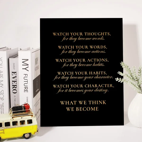 Multicolor_Inspirational_Gold_Foil_Canvas_Wall_Art_Motivational_Watch_Your_Thoughts_Print_Framed_Canvas_Painting_Artwork_Home_Decor_Gifts_12_X_16_Inch