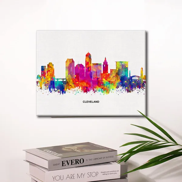 Multicolor_Cityscape_Art_Canvas_Wall_Art_Modern_Abstract_Colorful_Cleveland_Skyline_Canvas_Print_Cleveland_Ohio_Painting_Office_Home_Wall_Decor_Framed_Gift_12_X_16_Inch
