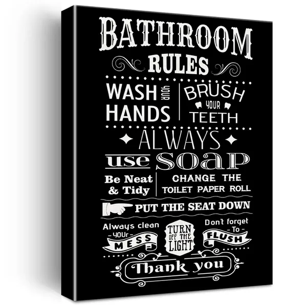 Multicolor_Bathroom_Rules_Quote_Canvas_Wall_Art_Bathroom_Wash_Hands_Canvas_Print_Painting_Toilet_Wc_Wall_Decor_Framed_Gift_12_X_16_Inch