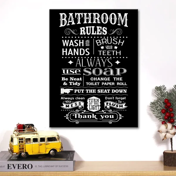 Multicolor_Bathroom_Rules_Quote_Canvas_Wall_Art_Bathroom_Wash_Hands_Canvas_Print_Painting_Toilet_Wc_Wall_Decor_Framed_Gift_12_X_16_Inch