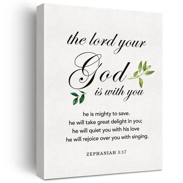 Multicolor_Christian_Canvas_Wall_Art_Motivational_The_Lord_Your_God_Zephaniah_3:17_Canvas_Print_Scripture_Bible_Verse_Painting_Home_Wall_Decor_Framed_Nursery_Gift_12_X_16_Inch