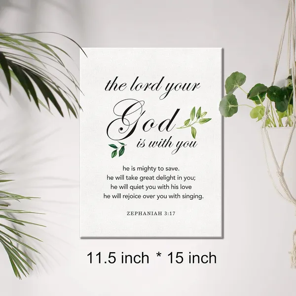 Multicolor_Christian_Canvas_Wall_Art_Motivational_The_Lord_Your_God_Zephaniah_3:17_Canvas_Print_Scripture_Bible_Verse_Painting_Home_Wall_Decor_Framed_Nursery_Gift_12_X_16_Inch
