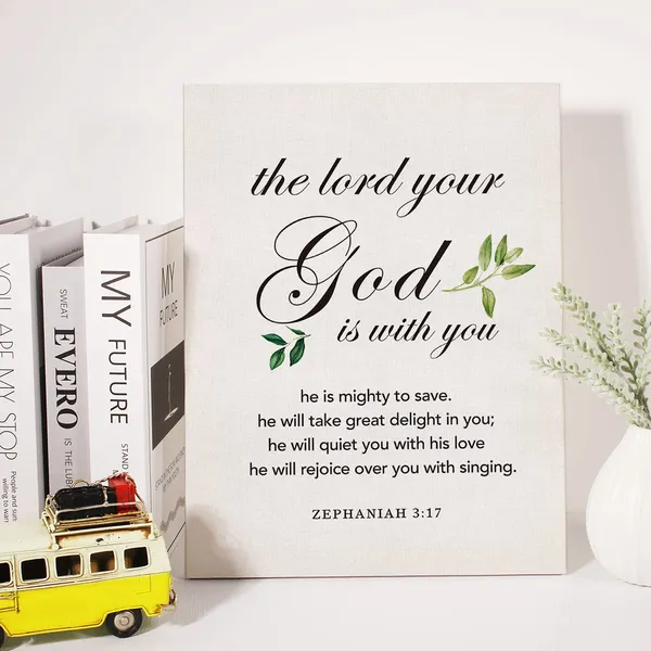 Multicolor_Christian_Canvas_Wall_Art_Motivational_The_Lord_Your_God_Zephaniah_3:17_Canvas_Print_Scripture_Bible_Verse_Painting_Home_Wall_Decor_Framed_Nursery_Gift_12_X_16_Inch