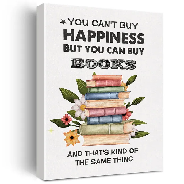 Multicolor_Book_Quote_Canvas_Wall_Art_Motivational_You_Can'T_Buy_Happiness_But_You_Can_Buy_Books_Canvas_Print_Reading_Painting_Office_Home_Wall_Decor_Framed_Book_Lovers_Gift_12_X_16_Inch