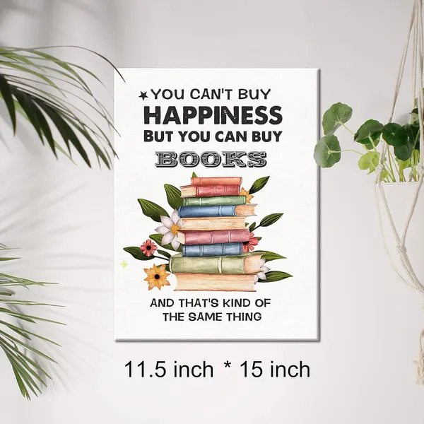 Multicolor_Book_Quote_Canvas_Wall_Art_Motivational_You_Can'T_Buy_Happiness_But_You_Can_Buy_Books_Canvas_Print_Reading_Painting_Office_Home_Wall_Decor_Framed_Book_Lovers_Gift_12_X_16_Inch