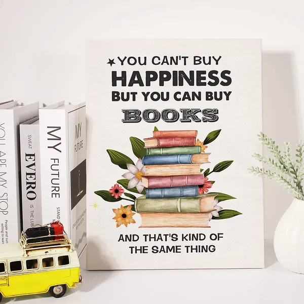 Multicolor_Book_Quote_Canvas_Wall_Art_Motivational_You_Can'T_Buy_Happiness_But_You_Can_Buy_Books_Canvas_Print_Reading_Painting_Office_Home_Wall_Decor_Framed_Book_Lovers_Gift_12_X_16_Inch