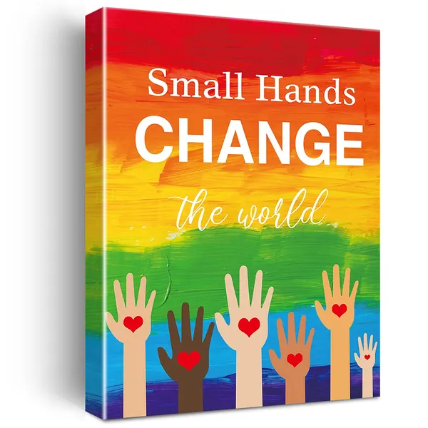 Multicolor_Small_Hands_Change_The_World_Classroom_Canvas_Wall_Art_Motivational_Equality_Quotes_Canvas_Print_Colourful_Positive_Canvas_Painting_Wall_Decor_Framed_Gift_12_X_16_Inch