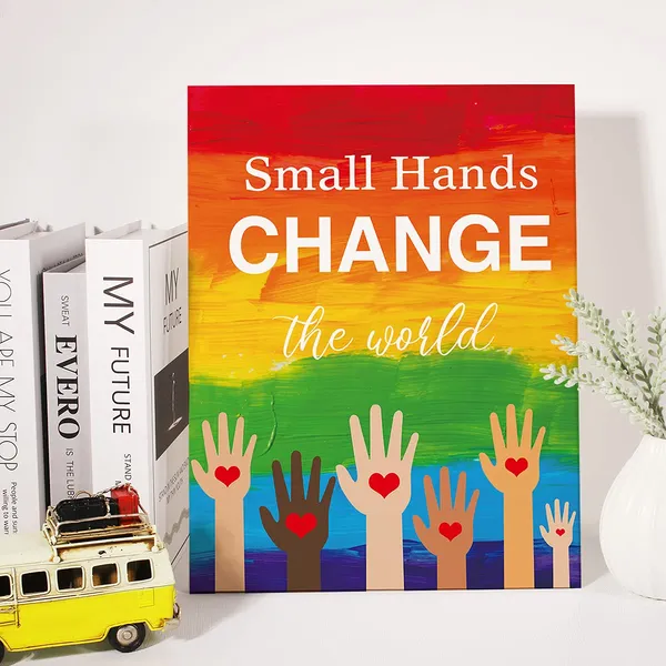 Multicolor_Small_Hands_Change_The_World_Classroom_Canvas_Wall_Art_Motivational_Equality_Quotes_Canvas_Print_Colourful_Positive_Canvas_Painting_Wall_Decor_Framed_Gift_12_X_16_Inch
