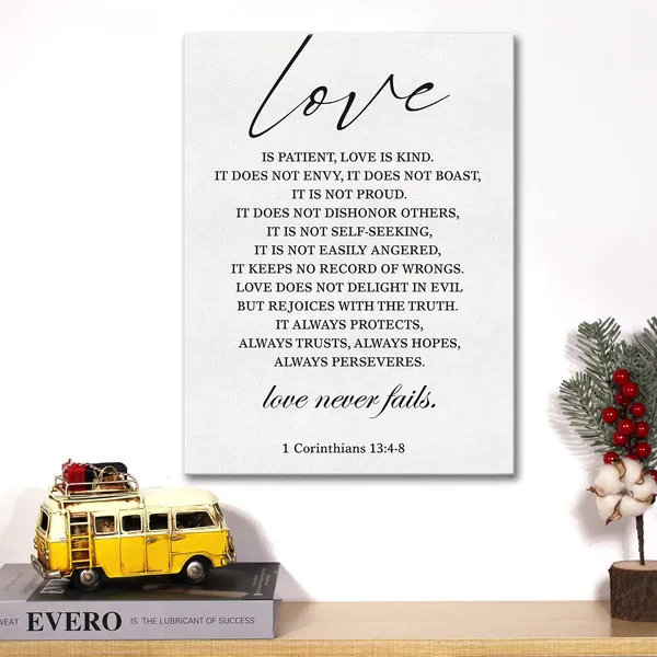 Multicolor_Christian_Canvas_Wall_Art_Love_Is_Patient_Love_Is_Kind_1_Corinthians_13:4-8_Canvas_Print_Positive_Scripture_Canvas_Painting_Home_Wall_Decor_Framed_Wedding_Gift_12_X_16_Inch