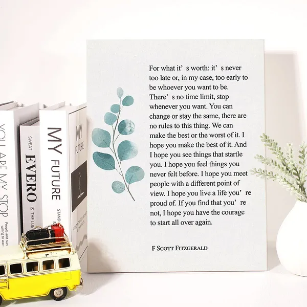 Multicolor_Inspirational_Canvas_Wall_Art_Motivational_F_Scott_Fitzgerald_|_For_What_It'S_Worth_Quote_Canvas_Print_Positive_Canvas_Painting_Office_Home_Wall_Decor_Framed_Gift_12_X_16_Inch