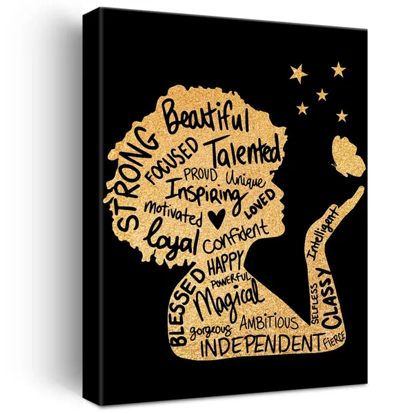 Multicolor_Powerful_Afro_Woman_Canvas_Wall_Art_Motivational_Black_Girl_Afro_Praying_Gold_Foil_Art_Print_Framed_Canvas_Painting_Artwork_Home_Decor_Gifts_12_X_16_Inch