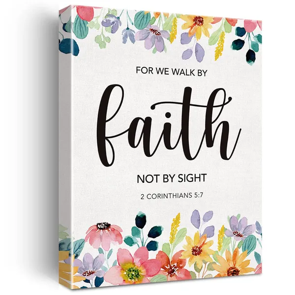 Multicolor_Christian_Canvas_Wall_Art_Motivational_|_For_We_Walk_By_Faith_Not_By_Sight_Canvas_Print_Floral_Scripture_Bible_Verse_Painting_Home_Wall_Decor_Framed_Gift_12_X_16_Inch