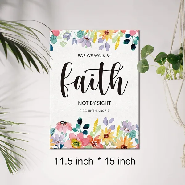 Multicolor_Christian_Canvas_Wall_Art_Motivational_|_For_We_Walk_By_Faith_Not_By_Sight_Canvas_Print_Floral_Scripture_Bible_Verse_Painting_Home_Wall_Decor_Framed_Gift_12_X_16_Inch