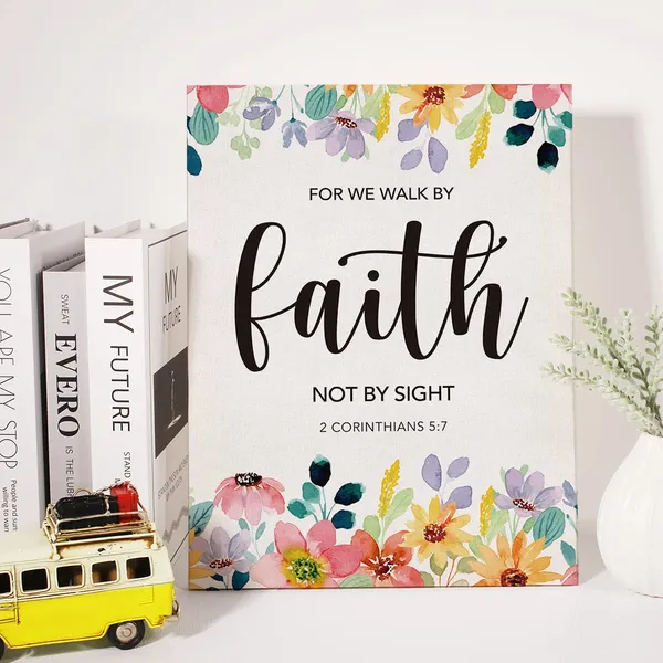 Multicolor_Christian_Canvas_Wall_Art_Motivational_|_For_We_Walk_By_Faith_Not_By_Sight_Canvas_Print_Floral_Scripture_Bible_Verse_Painting_Home_Wall_Decor_Framed_Gift_12_X_16_Inch