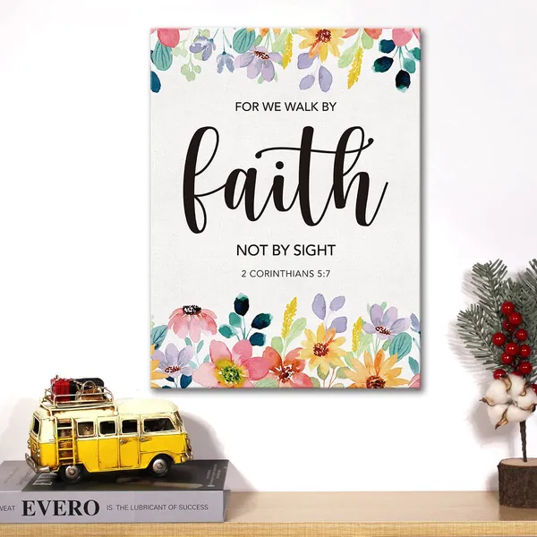 Multicolor_Christian_Canvas_Wall_Art_Motivational_|_For_We_Walk_By_Faith_Not_By_Sight_Canvas_Print_Floral_Scripture_Bible_Verse_Painting_Home_Wall_Decor_Framed_Gift_12_X_16_Inch
