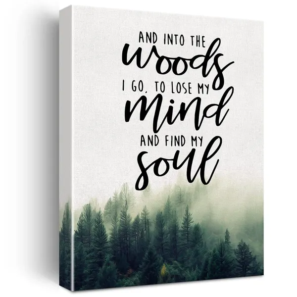Multicolor_Inspirational_Quote_Canvas_Wall_Art_And_Into_The_Woods_I_Go_Canvas_Print_Positive_|_Forest_Poster_Painting_Wall_Decor_Framed_Gift_12_X_16_Inch