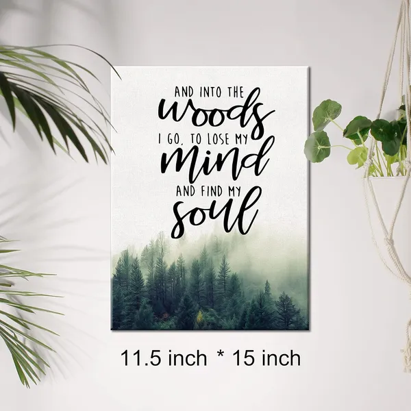 Multicolor_Inspirational_Quote_Canvas_Wall_Art_And_Into_The_Woods_I_Go_Canvas_Print_Positive_|_Forest_Poster_Painting_Wall_Decor_Framed_Gift_12_X_16_Inch