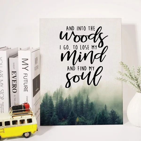 Multicolor_Inspirational_Quote_Canvas_Wall_Art_And_Into_The_Woods_I_Go_Canvas_Print_Positive_|_Forest_Poster_Painting_Wall_Decor_Framed_Gift_12_X_16_Inch