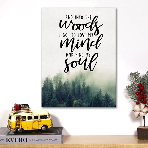 Multicolor_Inspirational_Quote_Canvas_Wall_Art_And_Into_The_Woods_I_Go_Canvas_Print_Positive_|_Forest_Poster_Painting_Wall_Decor_Framed_Gift_12_X_16_Inch