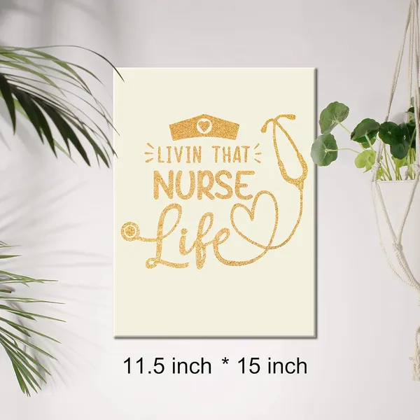 Multicolor_Nursing_Gold_Foil_Canvas_Wall_Art_Motivational_Livin'_That_Nurse_Life_Quote_Print_Framed_Canvas_Painting_Artwork_Home_Decor_Gifts_12_X_16_Inch