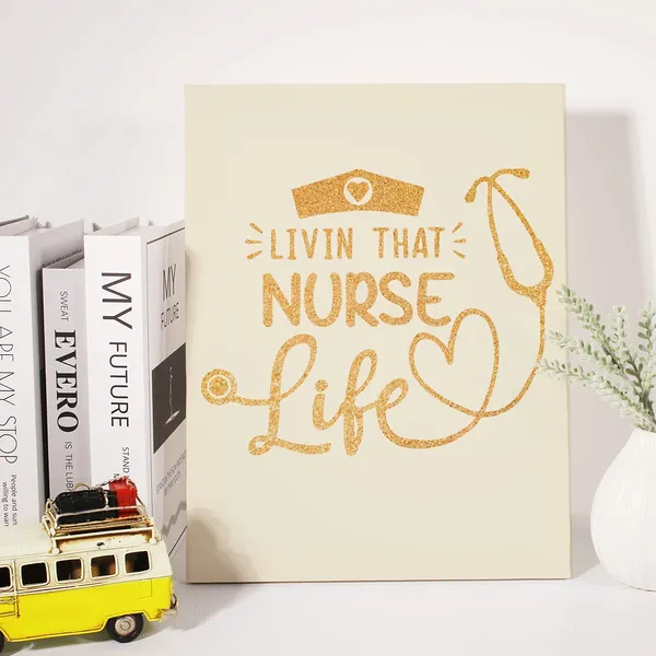 Multicolor_Nursing_Gold_Foil_Canvas_Wall_Art_Motivational_Livin'_That_Nurse_Life_Quote_Print_Framed_Canvas_Painting_Artwork_Home_Decor_Gifts_12_X_16_Inch