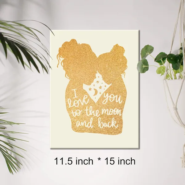 Multicolor_Mother_Daughter_Gold_Foil_Canvas_Wall_Art_I_Love_You_To_The_Moon_And_Back_Quote_Print_Framed_Canvas_Painting_Artwork_Home_Decor_Gifts_12_X_16_Inch