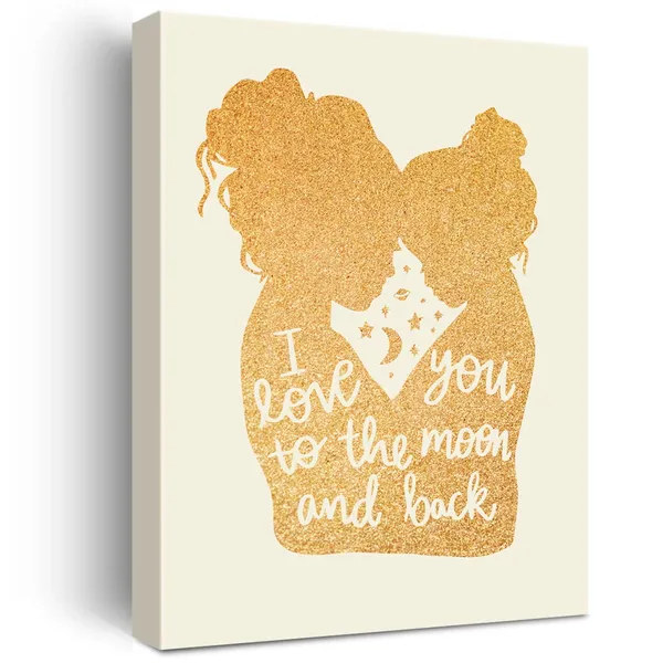 Multicolor_Mother_Daughter_Gold_Foil_Canvas_Wall_Art_I_Love_You_To_The_Moon_And_Back_Quote_Print_Framed_Canvas_Painting_Artwork_Home_Decor_Gifts_12_X_16_Inch