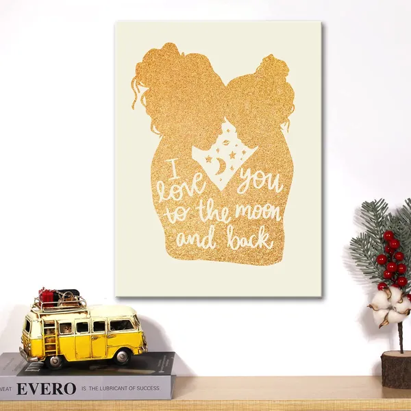 Multicolor_Mother_Daughter_Gold_Foil_Canvas_Wall_Art_I_Love_You_To_The_Moon_And_Back_Quote_Print_Framed_Canvas_Painting_Artwork_Home_Decor_Gifts_12_X_16_Inch