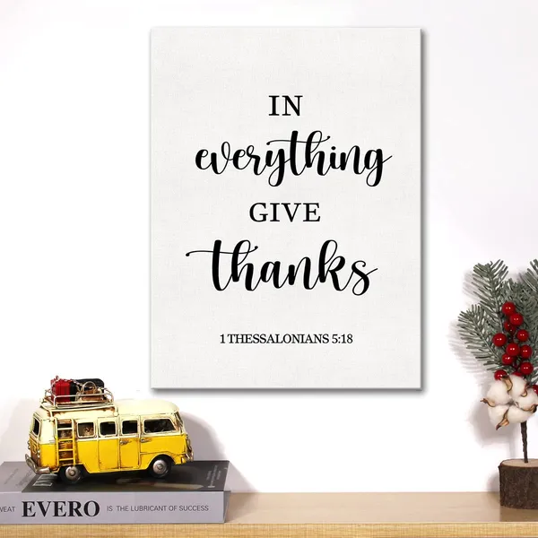 Multicolor_Christian_Canvas_Wall_Art_Motivational_1_Thessalonians_5:18_In_Everything_Give_Thanks_Canvas_Print_Scripture_Bible_Verse_Painting_Home_Wall_Decor_Framed_Thanksgiving_Gift_12_X_16_Inch