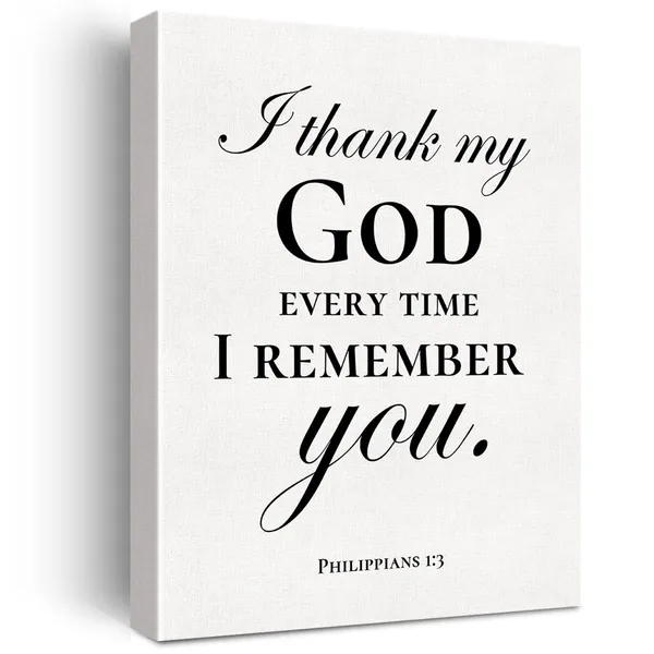 Multicolor_Christian_Canvas_Wall_Art_Motivational_Philippians_1:3_I_Thank_My_God_Every_Time_I_Remember_You_Canvas_Print_Positive_Scripture_Bible_Verse_Painting_Home_Wall_Decor_Framed_Gift_12_X_16_Inch