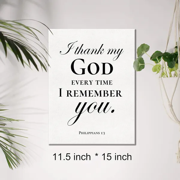 Multicolor_Christian_Canvas_Wall_Art_Motivational_Philippians_1:3_I_Thank_My_God_Every_Time_I_Remember_You_Canvas_Print_Positive_Scripture_Bible_Verse_Painting_Home_Wall_Decor_Framed_Gift_12_X_16_Inch