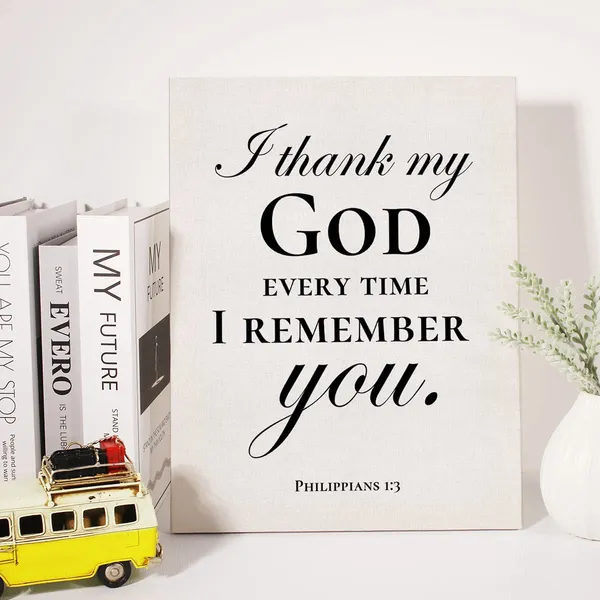 Multicolor_Christian_Canvas_Wall_Art_Motivational_Philippians_1:3_I_Thank_My_God_Every_Time_I_Remember_You_Canvas_Print_Positive_Scripture_Bible_Verse_Painting_Home_Wall_Decor_Framed_Gift_12_X_16_Inch