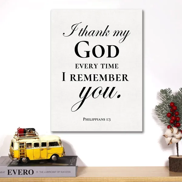 Multicolor_Christian_Canvas_Wall_Art_Motivational_Philippians_1:3_I_Thank_My_God_Every_Time_I_Remember_You_Canvas_Print_Positive_Scripture_Bible_Verse_Painting_Home_Wall_Decor_Framed_Gift_12_X_16_Inch