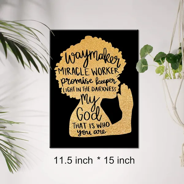 Black_Black_Girl_Magic_Canvas_Wall_Art_Motivational_Waymaker_Afro_Girl_Praying_Gold_Foil_Art_Print_Framed_Canvas_Painting_Artwork_Home_Decor_Christian_Gifts_12_X_16_Inch