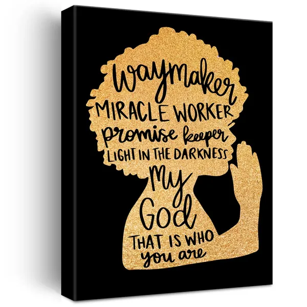 Black_Black_Girl_Magic_Canvas_Wall_Art_Motivational_Waymaker_Afro_Girl_Praying_Gold_Foil_Art_Print_Framed_Canvas_Painting_Artwork_Home_Decor_Christian_Gifts_12_X_16_Inch