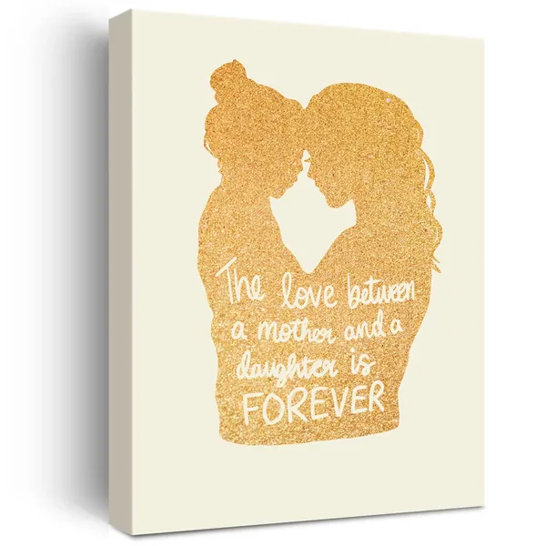 Multicolor_Mother_Daughter_Gold_Foil_Canvas_Wall_Art_The_Love_Between_Mother_And_Daughter_Is_|_Forever_Quote_Print_Framed_Canvas_Painting_Artwork_Home_Decor_Gifts_12_X_16_Inch