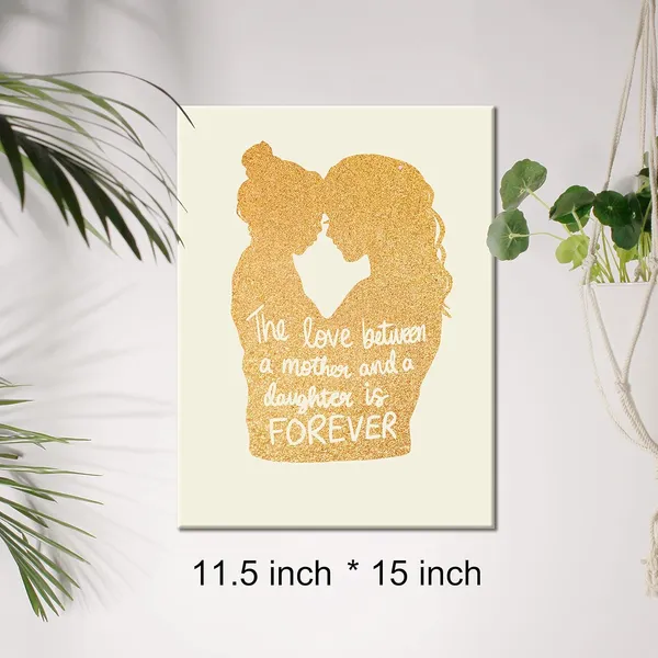 Multicolor_Mother_Daughter_Gold_Foil_Canvas_Wall_Art_The_Love_Between_Mother_And_Daughter_Is_|_Forever_Quote_Print_Framed_Canvas_Painting_Artwork_Home_Decor_Gifts_12_X_16_Inch