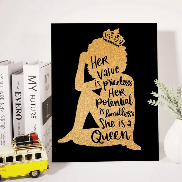 Multicolor_Black_Woman_Canvas_Wall_Art_Motivational_She_Is_A_Queen_Gold_Foil_Art_Print_Framed_Canvas_Painting_Artwork_Home_Decor_Gifts_12_X_16_Inch
