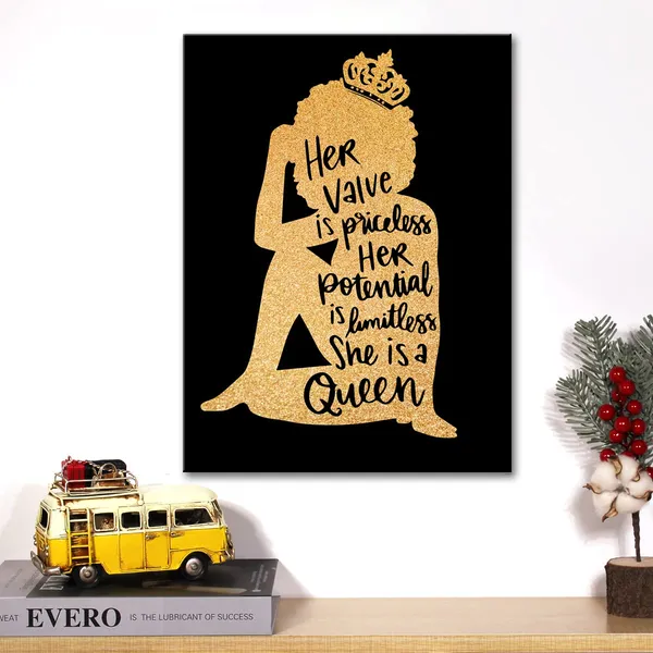 Multicolor_Black_Woman_Canvas_Wall_Art_Motivational_She_Is_A_Queen_Gold_Foil_Art_Print_Framed_Canvas_Painting_Artwork_Home_Decor_Gifts_12_X_16_Inch