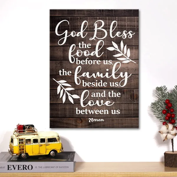 Multicolor_Inspirational_Scripture_Quote_Canvas_Wall_Art_Rustic_Bless_The_Food_Be|_Fore_Us_Canvas_Print_Positive_Bible_Poster_Painting_Wall_Decor_Framed_Christian_Gift_12_X_16_Inch