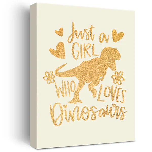 Multicolor_Dinosaur_Lover_Gold_Foil_Canvas_Wall_Art_Just_A_Girl_Who_Loves_Dinosaurs_Quote_Print_Framed_Canvas_Painting_Artwork_Home_Decor_Gifts_12_X_16_Inch