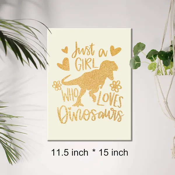 Multicolor_Dinosaur_Lover_Gold_Foil_Canvas_Wall_Art_Just_A_Girl_Who_Loves_Dinosaurs_Quote_Print_Framed_Canvas_Painting_Artwork_Home_Decor_Gifts_12_X_16_Inch