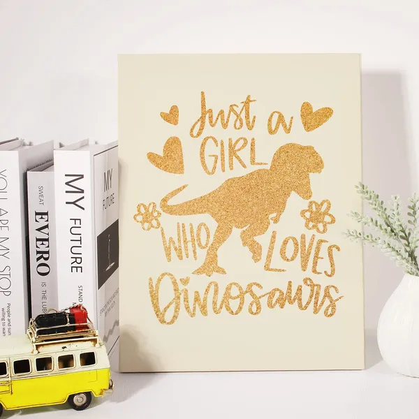 Multicolor_Dinosaur_Lover_Gold_Foil_Canvas_Wall_Art_Just_A_Girl_Who_Loves_Dinosaurs_Quote_Print_Framed_Canvas_Painting_Artwork_Home_Decor_Gifts_12_X_16_Inch