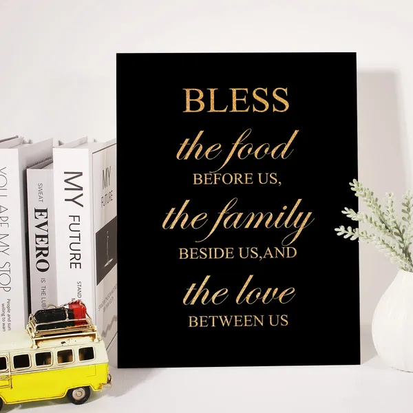 Multicolor_Inspirational_Gold_Foil_Canvas_Wall_Art_Positive_Bless_This_Food_Quotes_Print_Framed_Canvas_Painting_Artwork_Home_Decor_Gifts_12_X_16_Inch