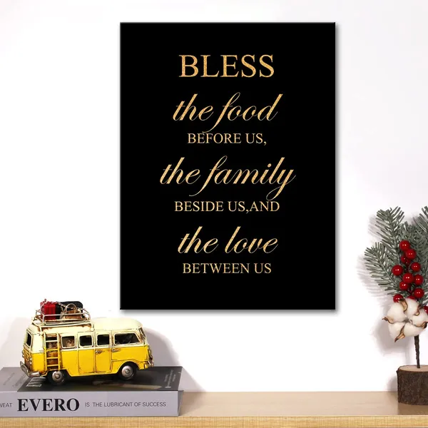 Multicolor_Inspirational_Gold_Foil_Canvas_Wall_Art_Positive_Bless_This_Food_Quotes_Print_Framed_Canvas_Painting_Artwork_Home_Decor_Gifts_12_X_16_Inch