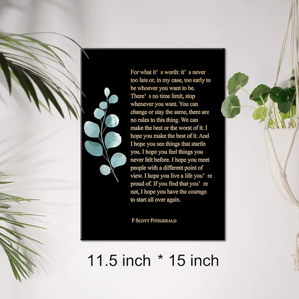 Multicolor_Inspirational_Gold_Foil_Canvas_Wall_Art_Motivational_F._Scott_Fitzgerald_Quote_|_For_What_It'S_Worth_Print_Framed_Canvas_Painting_Artwork_Home_Decor_Gifts_12_X_16_Inch