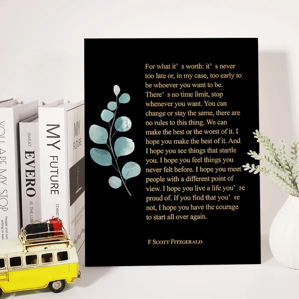 Multicolor_Inspirational_Gold_Foil_Canvas_Wall_Art_Motivational_F._Scott_Fitzgerald_Quote_|_For_What_It'S_Worth_Print_Framed_Canvas_Painting_Artwork_Home_Decor_Gifts_12_X_16_Inch