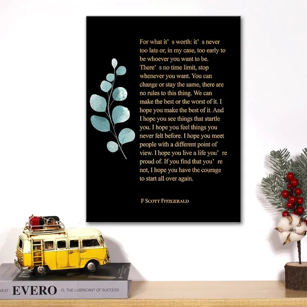 Multicolor_Inspirational_Gold_Foil_Canvas_Wall_Art_Motivational_F._Scott_Fitzgerald_Quote_|_For_What_It'S_Worth_Print_Framed_Canvas_Painting_Artwork_Home_Decor_Gifts_12_X_16_Inch